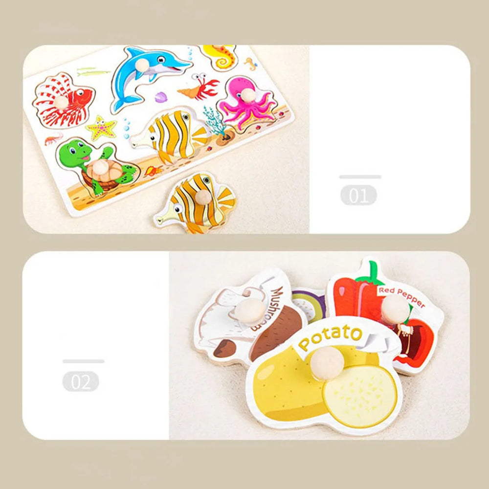 Montessori Drewniane Puzzle dla Dzieci – Zabawka Edukacyjna | 10 Motywów