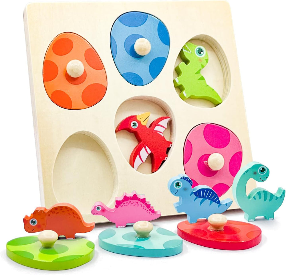 Drewniane Puzzle – Dino Discovery, Zabawka Edukacyjna dla Maluchów, Rozwój Motoryki Małej, Kolorowe i Trwałe, +2 Lata