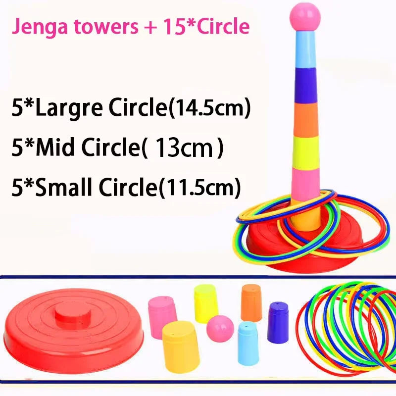 Gra w Rzucanie Kółkami dla Dzieci – Wieża do Układania & Ring Toss | Wewnątrz & Na Zewnątrz