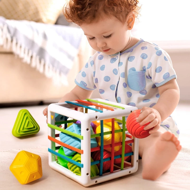 Sensoryczna Kostka Kształtów dla Niemowląt – Zabawka Montessori 6+ Miesięcy