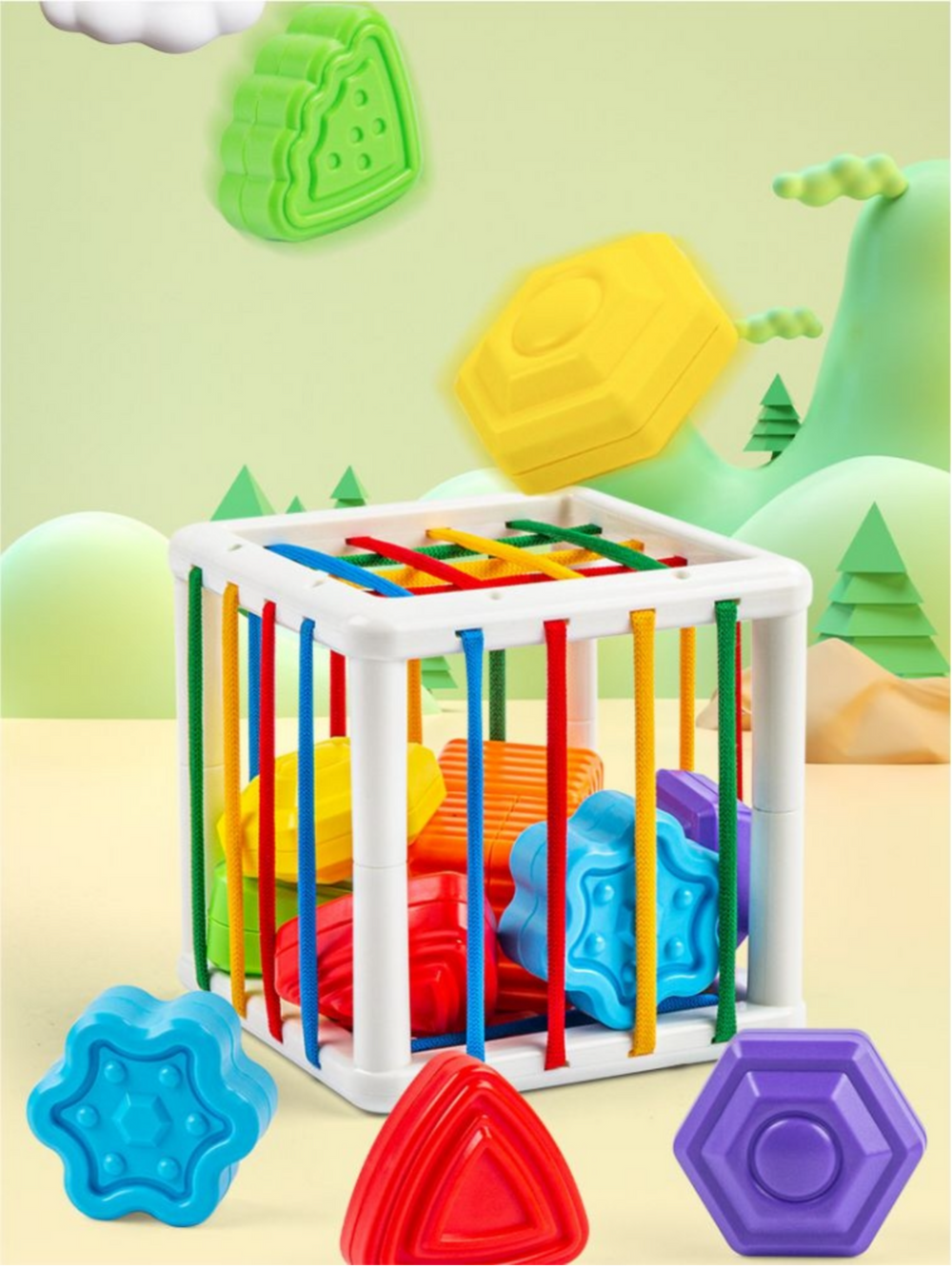 Sensoryczna Kostka Kształtów dla Niemowląt – Zabawka Montessori 6+ Miesięcy