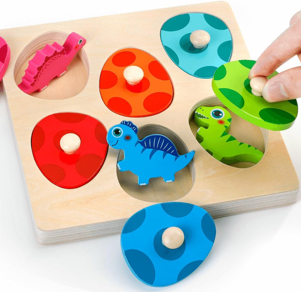 Drewniane Puzzle – Dino Discovery, Zabawka Edukacyjna dla Maluchów, Rozwój Motoryki Małej, Kolorowe i Trwałe, +2 Lata