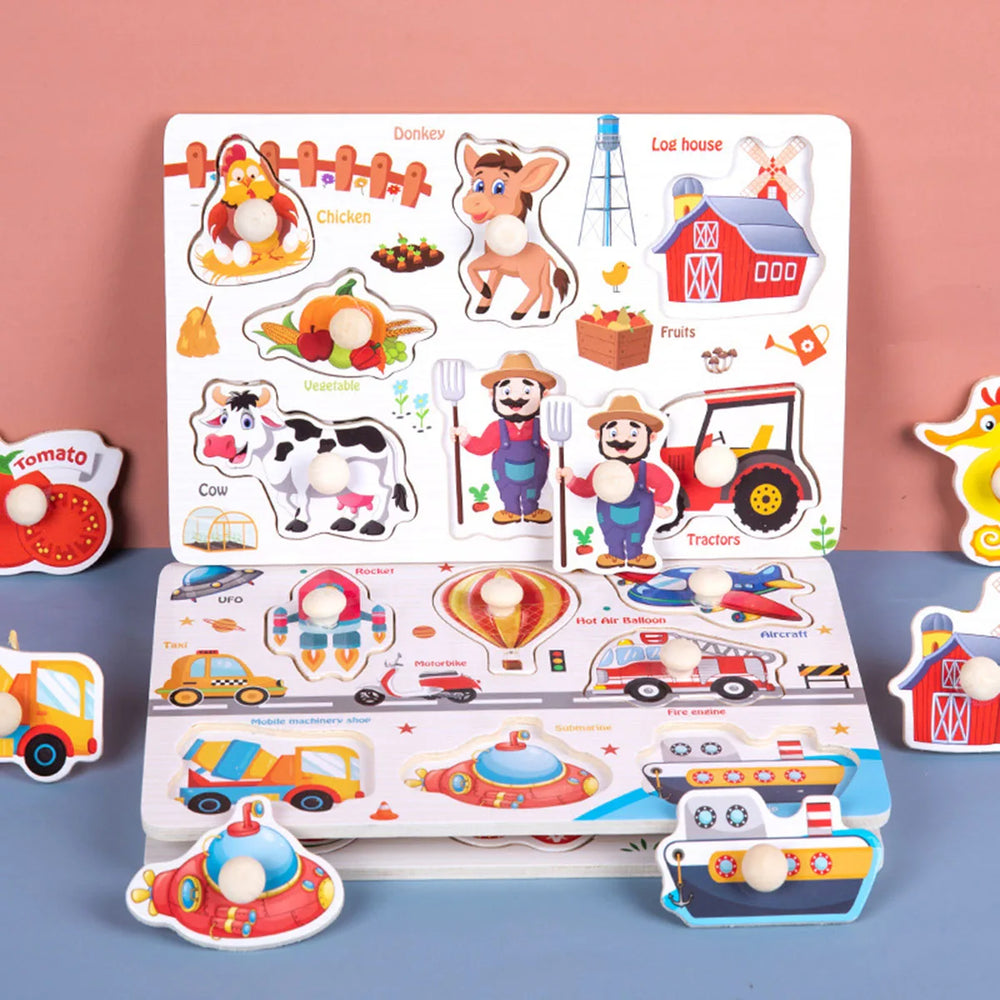 Montessori Drewniane Puzzle dla Dzieci – Zabawka Edukacyjna | 10 Motywów