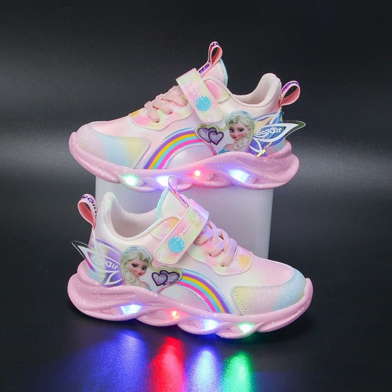 Tęczowe Brokatowe Sneakersy LED dla Dzieci – Podświetlana Podeszwa | Rozmiar 22-35
