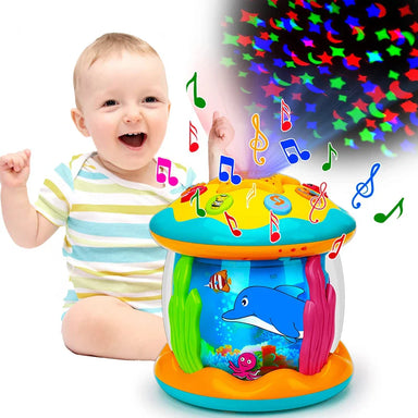 Projektor Montessori do Ćwiczeń na Brzuszku – Projekcja Świata Oceanów, Stymulacja Sensoryczna, Bez BPA, Przenośny, Uspokajająca Muzyka i Dźwięki Natury-More For Mini