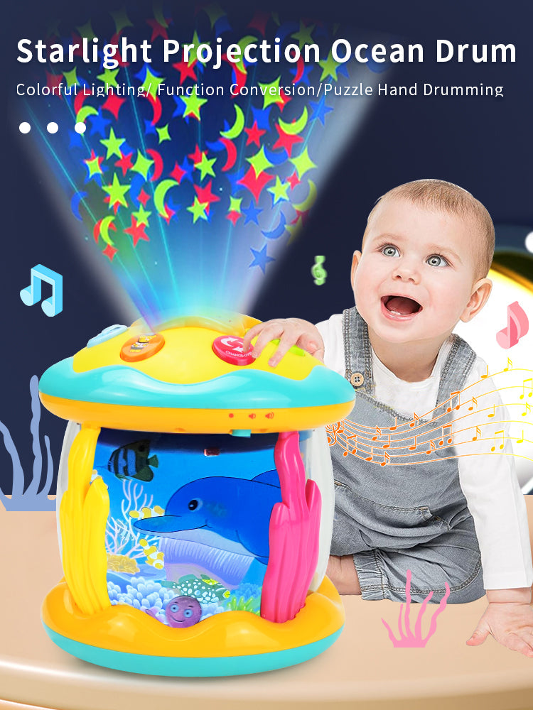 Projektor Montessori do Ćwiczeń na Brzuszku – Projekcja Świata Oceanów, Stymulacja Sensoryczna, Bez BPA, Przenośny, Uspokajająca Muzyka i Dźwięki Natury-More For Mini