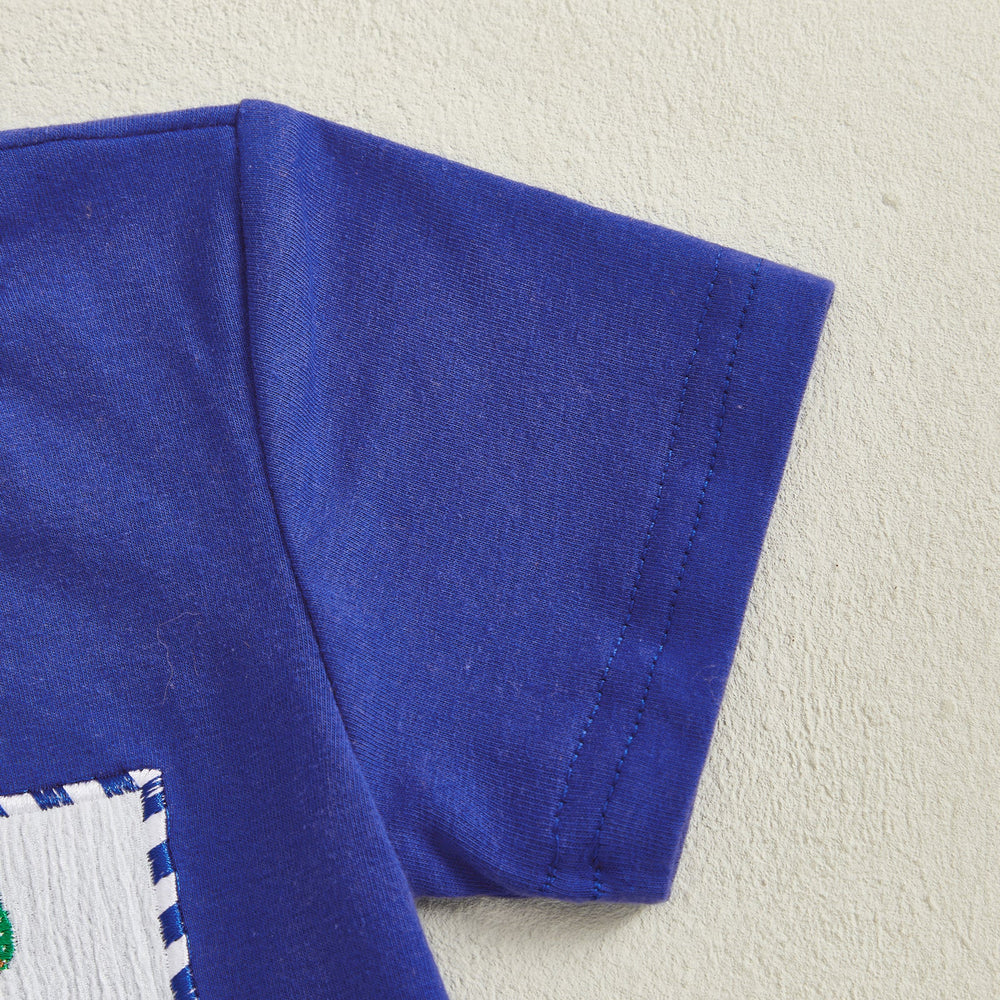 AppleTruck Letni Zestaw dla Chłopców | T-shirt z Ciężarówką Jabłek i Spodenki w Paski | Bawełna i Poliester | 6M–4L | Niebieski i Czerwony