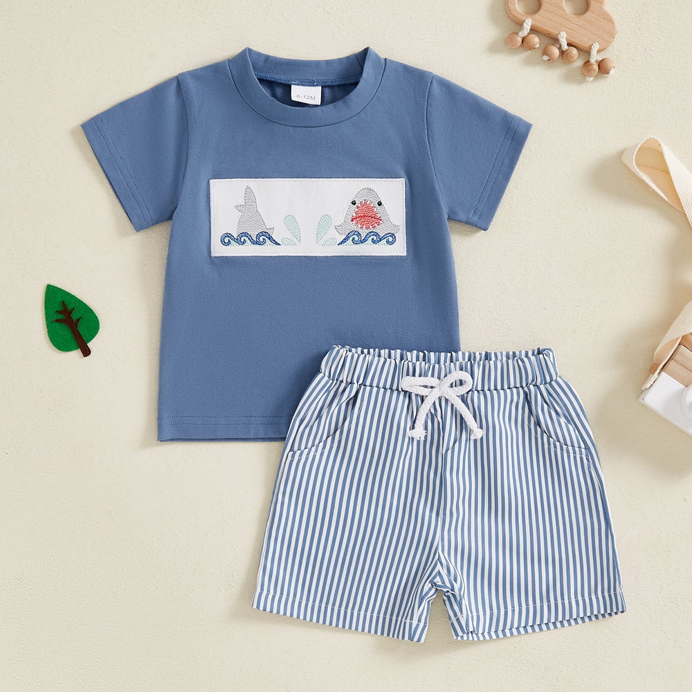 AdventurePrint Letni Zestaw dla Niemowląt i Małych Dzieci | Unisex T-shirt i Spodenki w Paski | Letni Strój 0-4 Lat | Bawełna i Poliester