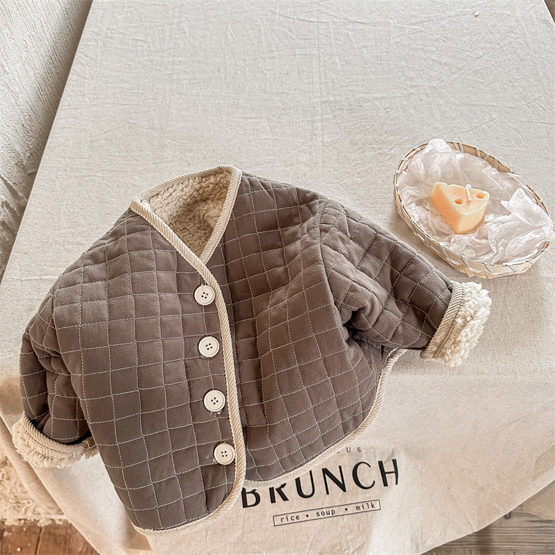 TeddySoft Pikowana Kurtka Dziecięca Unisex | Kurtka Zimowa 1–6 Lat | Ciepła Bawełniana Kurtka z Zapięciem na Guziki i Wzorem w Kratkę