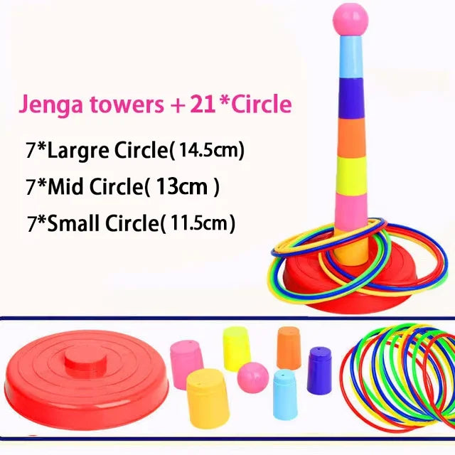 Gra w Rzucanie Kółkami dla Dzieci – Wieża do Układania & Ring Toss | Wewnątrz & Na Zewnątrz