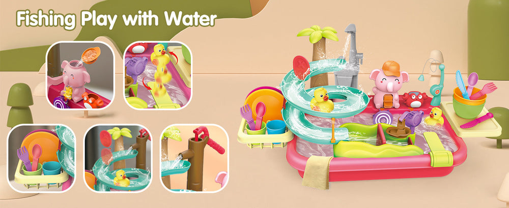 AquaFun PlayPark Stolik do Zabaw Wodnych – Edukacyjna Zabawka Wodna z Fontanną, Zjeżdżalnią i Zwierzątkami | Do Użytku Wewnątrz i Na Zewnątrz | Wiek 2–6 Lat