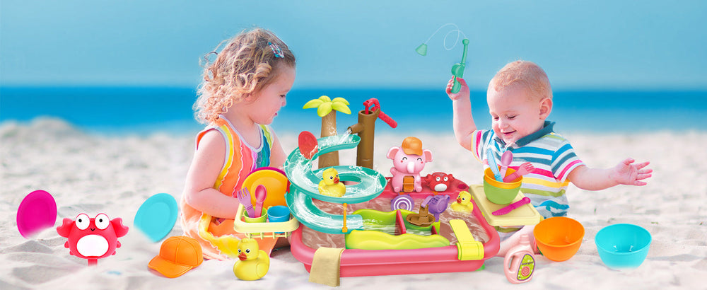 AquaFun PlayPark Stolik do Zabaw Wodnych – Edukacyjna Zabawka Wodna z Fontanną, Zjeżdżalnią i Zwierzątkami | Do Użytku Wewnątrz i Na Zewnątrz | Wiek 2–6 Lat