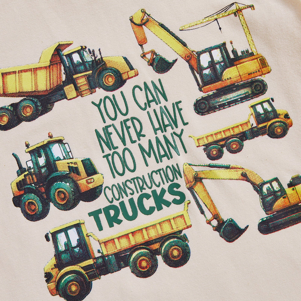 Letni Komplet TruckPower dla Chłopców | Koszulka z Koparkami i Spodenki | Bawełna i Spandex | 12M–5L | Odważny Strój z Pojazdami Budowlanymi