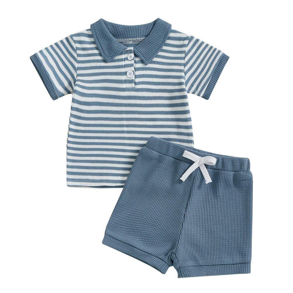 TeddyStripe Letni Komplet dla Niemowląt i Maluchów | Polo i Szorty | Oddychająca Bawełna | 6M-4L | Brązowy lub Niebieski w Paski
