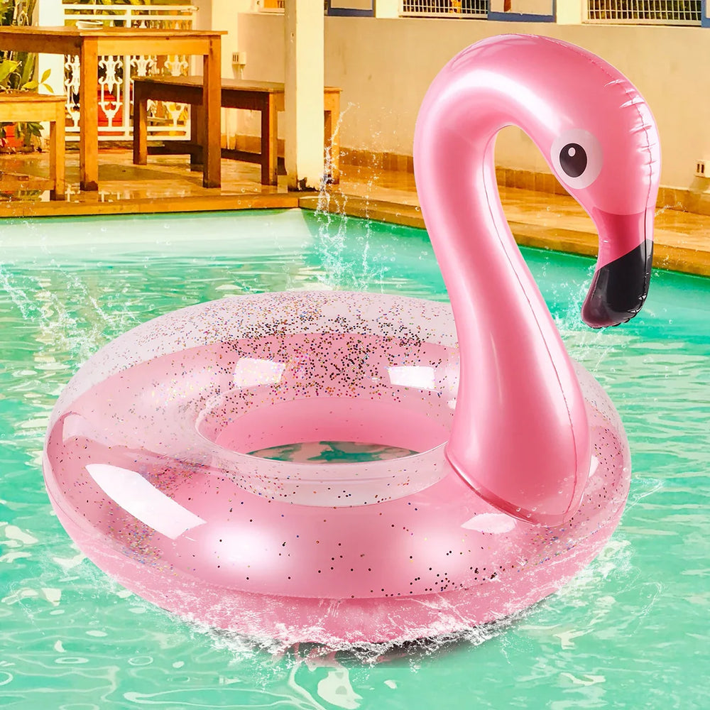 Dmuchane Koło Flaming z Brokatem – Pływająca Mata do Basenu | Plaża & Basen