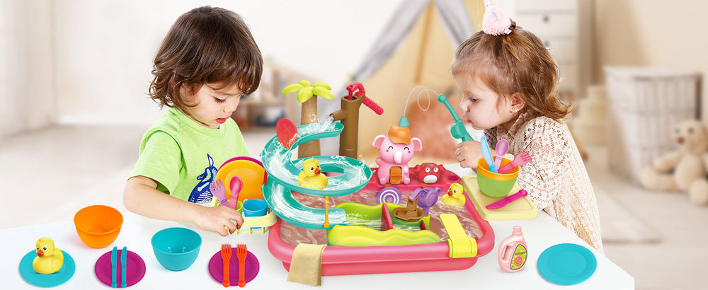 AquaFun PlayPark Stolik do Zabaw Wodnych – Edukacyjna Zabawka Wodna z Fontanną, Zjeżdżalnią i Zwierzątkami | Do Użytku Wewnątrz i Na Zewnątrz | Wiek 2–6 Lat