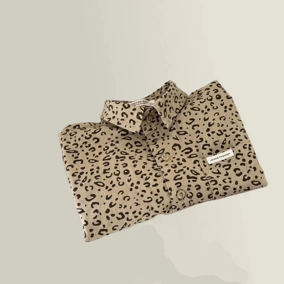 LeopardStyle Koszula Dziecięca Unisex | Bawełniana Koszula w Panterkę | 2–10 Lat | Stylowa i Przewiewna | Casualowa Bluzka dla Dzieci