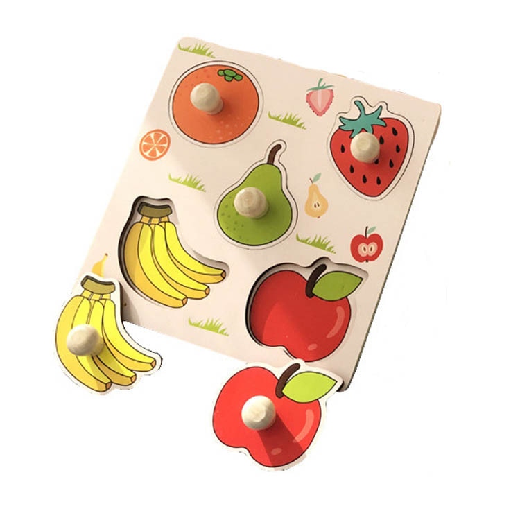 FruitWise Drewniane Puzzle z Uchwytami dla Maluchów – Edukacyjne Puzzle Owocowe do Rozwoju Motoryki i Nauki przez Zabawę