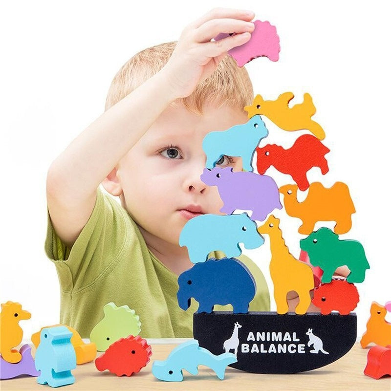 Montessori Układanka Zwierzątka – Kreatywna Gra w Balansowanie, Drewno, Edukacyjna, Motoryka Manualna, 2+ Lat-More For Mini