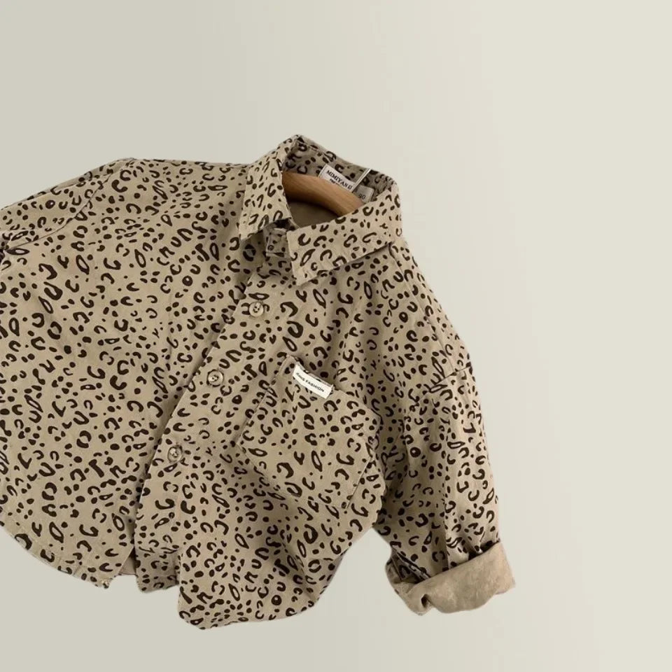 LeopardStyle Koszula Dziecięca Unisex | Bawełniana Koszula w Panterkę | 2–10 Lat | Stylowa i Przewiewna | Casualowa Bluzka dla Dzieci