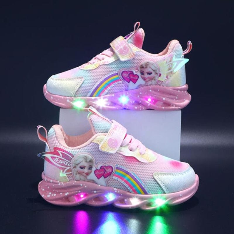 Tęczowe Brokatowe Sneakersy LED dla Dzieci – Podświetlana Podeszwa | Rozmiar 22-35