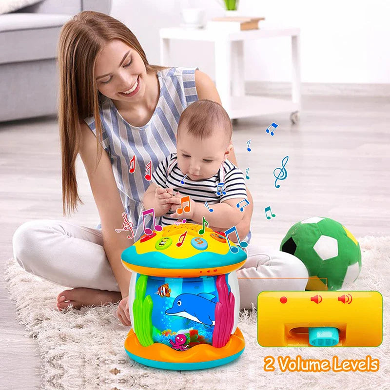 Projektor Montessori do Ćwiczeń na Brzuszku – Projekcja Świata Oceanów, Stymulacja Sensoryczna, Bez BPA, Przenośny, Uspokajająca Muzyka i Dźwięki Natury-More For Mini
