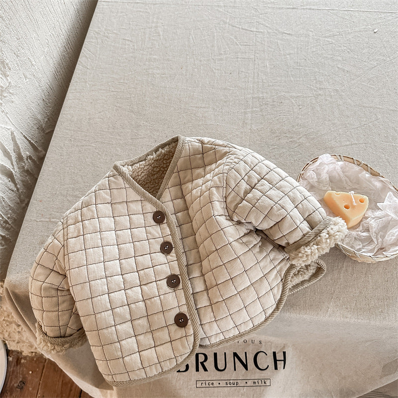 TeddySoft Pikowana Kurtka Dziecięca Unisex | Kurtka Zimowa 1–6 Lat | Ciepła Bawełniana Kurtka z Zapięciem na Guziki i Wzorem w Kratkę