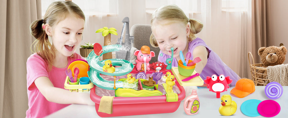AquaFun PlayPark Stolik do Zabaw Wodnych – Edukacyjna Zabawka Wodna z Fontanną, Zjeżdżalnią i Zwierzątkami | Do Użytku Wewnątrz i Na Zewnątrz | Wiek 2–6 Lat