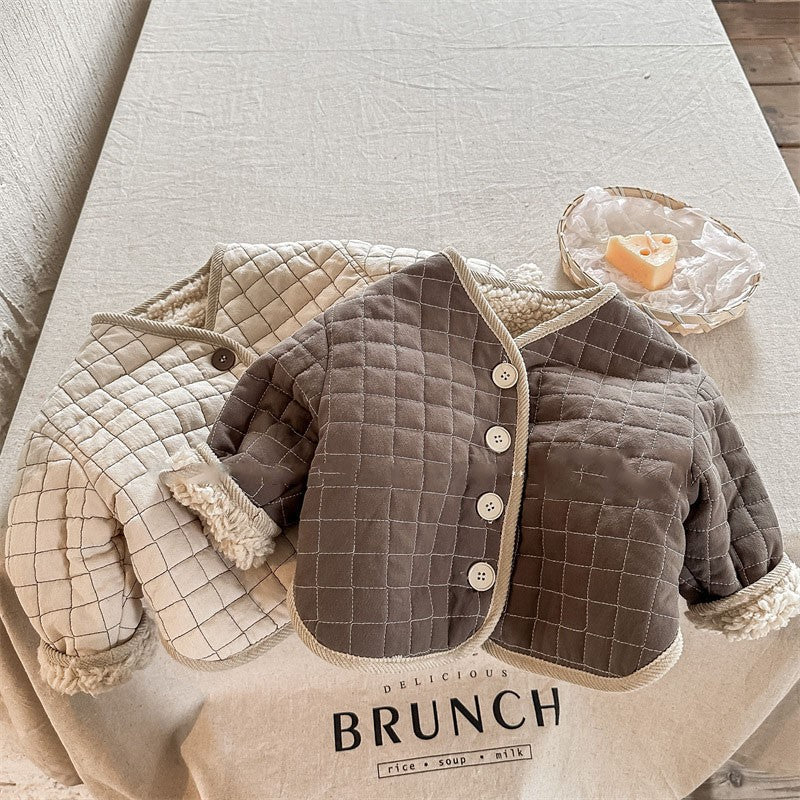 TeddySoft Pikowana Kurtka Dziecięca Unisex | Kurtka Zimowa 1–6 Lat | Ciepła Bawełniana Kurtka z Zapięciem na Guziki i Wzorem w Kratkę