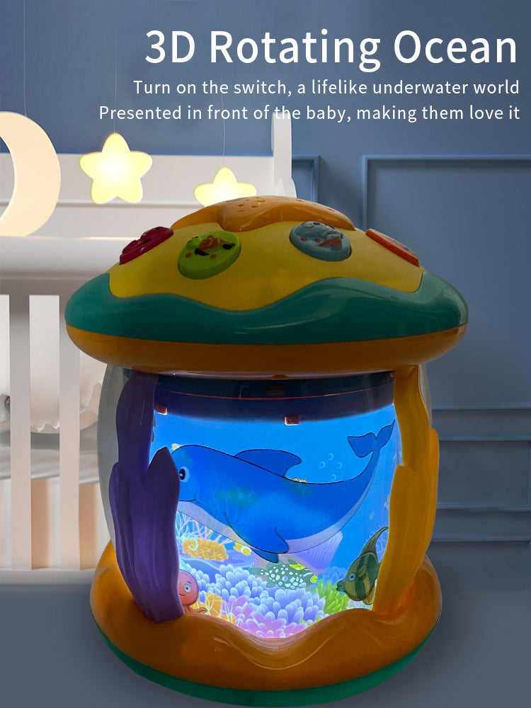 Projektor Montessori do Ćwiczeń na Brzuszku – Projekcja Świata Oceanów, Stymulacja Sensoryczna, Bez BPA, Przenośny, Uspokajająca Muzyka i Dźwięki Natury-More For Mini
