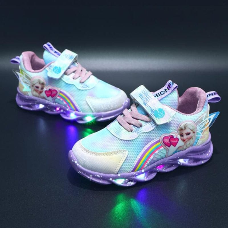 Tęczowe Brokatowe Sneakersy LED dla Dzieci – Podświetlana Podeszwa | Rozmiar 22-35