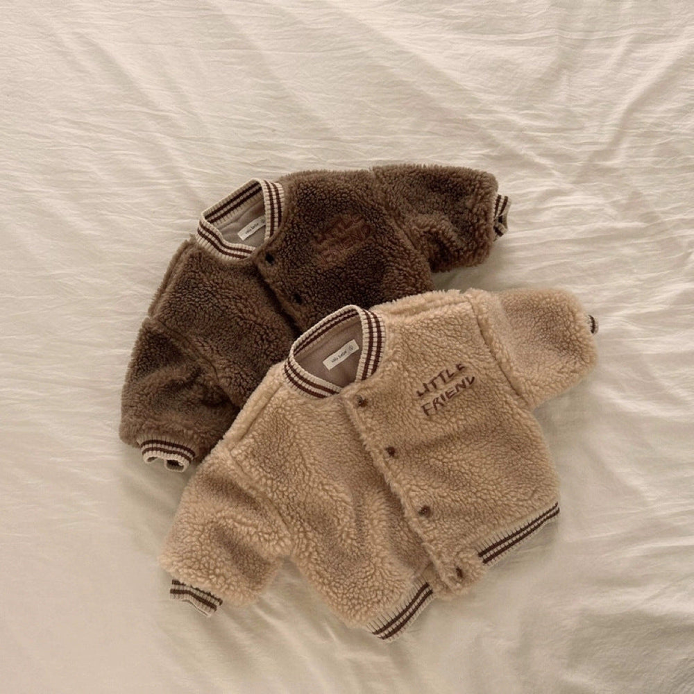 Kurtka Teddy Bomber dla Dzieci | Miękka Ciepła Zimowa Kurtka Unisex | 9 Miesięcy – 3 Lata | Wygląd Fleece ze Sportowymi Ściągaczami