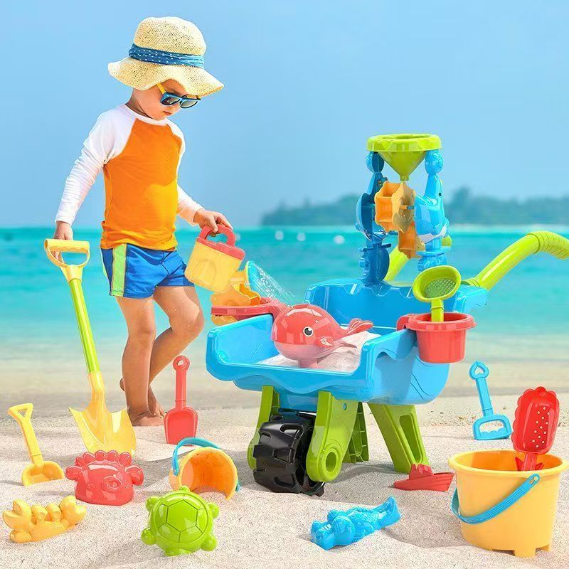 Sandino Zestaw do Zabawy w Piasku i na Plaży – 22-częściowy Zestaw Zabawek Ogrodowych z Taczkami dla Dzieci 2-6 Lat – Do Piaskownicy i Ogrodu