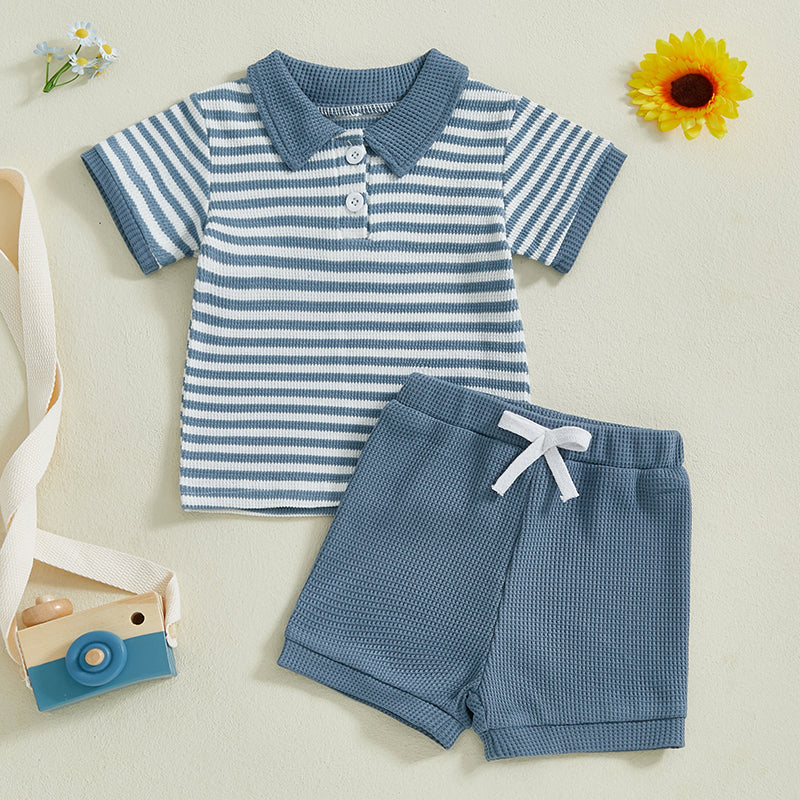 TeddyStripe Letni Komplet dla Niemowląt i Maluchów | Polo i Szorty | Oddychająca Bawełna | 6M-4L | Brązowy lub Niebieski w Paski