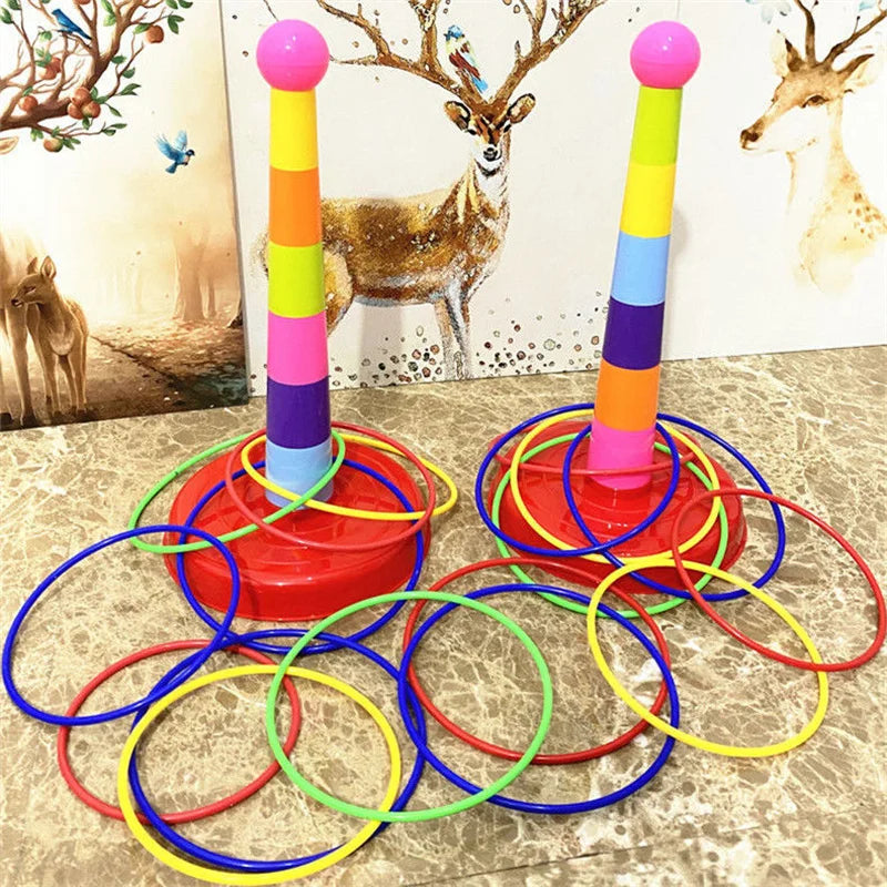 Gra w Rzucanie Kółkami dla Dzieci – Wieża do Układania & Ring Toss | Wewnątrz & Na Zewnątrz