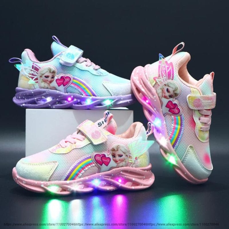 Tęczowe Brokatowe Sneakersy LED dla Dzieci – Podświetlana Podeszwa | Rozmiar 22-35