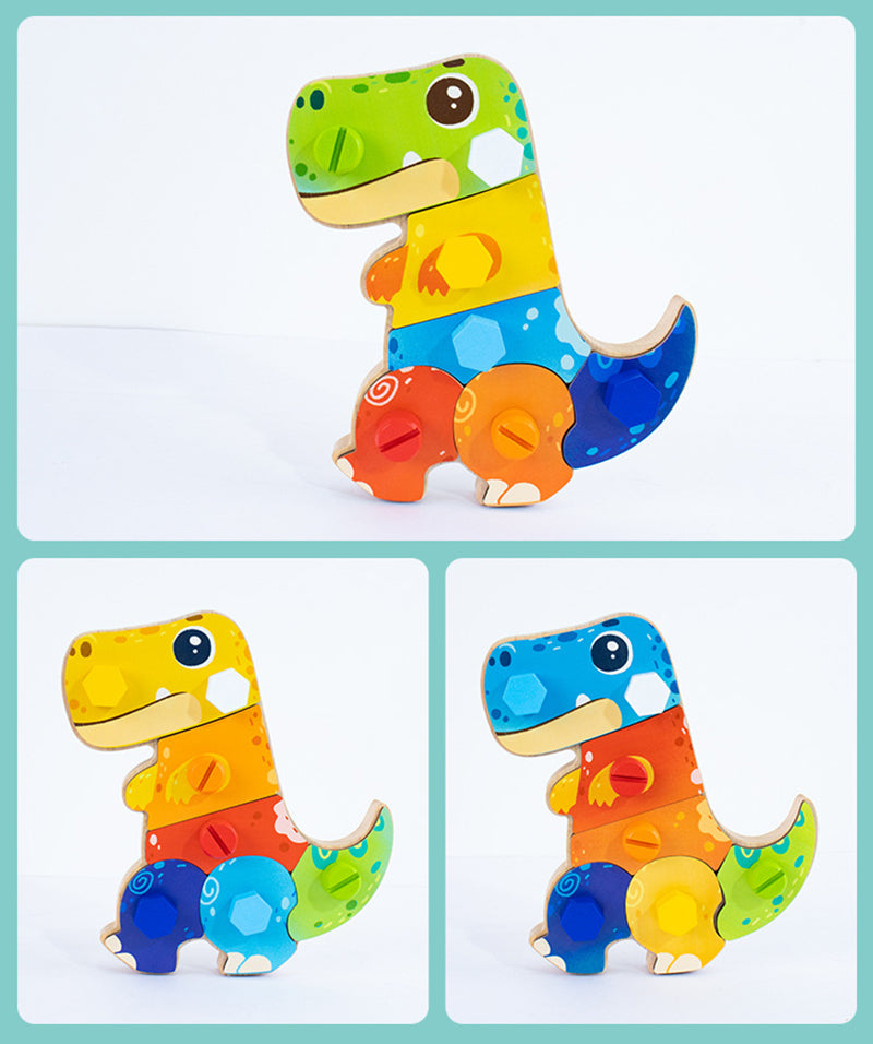 Drewniany zestaw konstrukcyjny dino dla dzieci | Zabawka edukacyjna 2+ lat