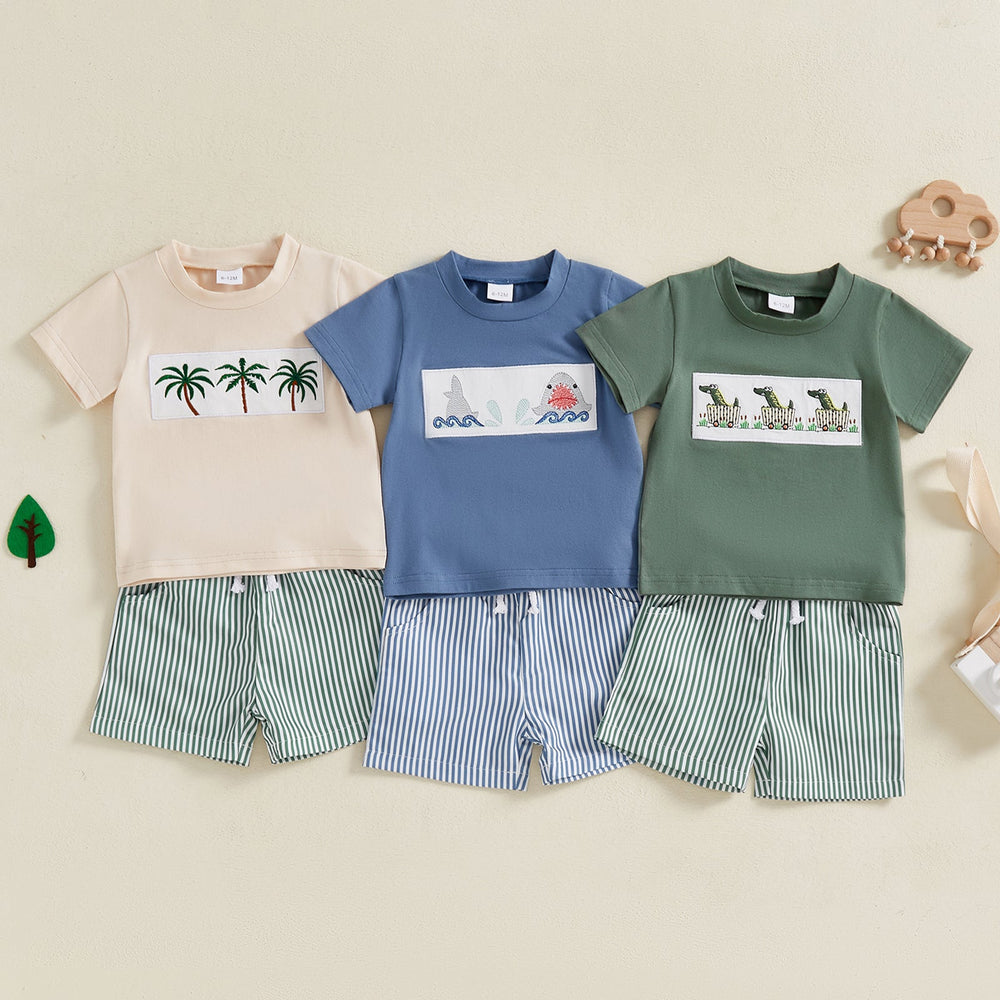 AdventurePrint Letni Zestaw dla Niemowląt i Małych Dzieci | Unisex T-shirt i Spodenki w Paski | Letni Strój 0-4 Lat | Bawełna i Poliester