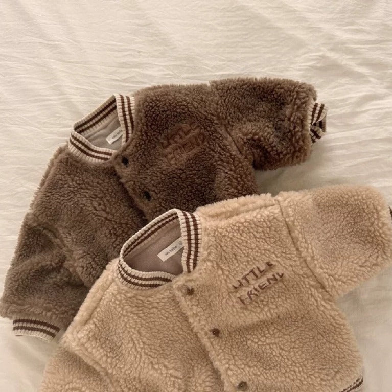 Kurtka Teddy Bomber dla Dzieci | Miękka Ciepła Zimowa Kurtka Unisex | 9 Miesięcy – 3 Lata | Wygląd Fleece ze Sportowymi Ściągaczami