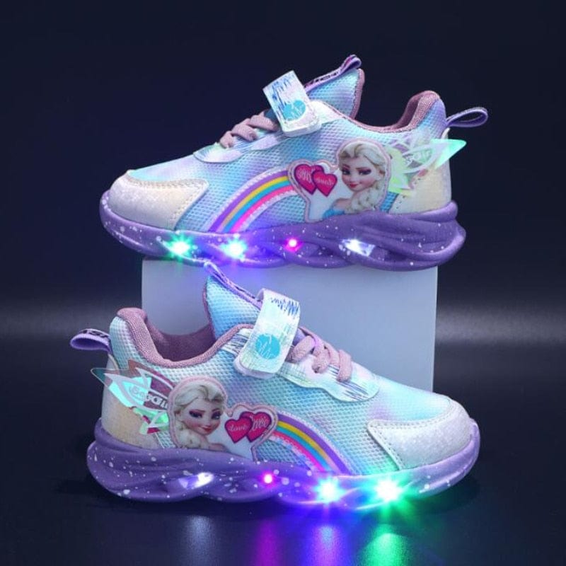 Tęczowe Brokatowe Sneakersy LED dla Dzieci – Podświetlana Podeszwa | Rozmiar 22-35