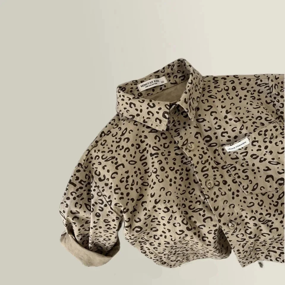 LeopardStyle Koszula Dziecięca Unisex | Bawełniana Koszula w Panterkę | 2–10 Lat | Stylowa i Przewiewna | Casualowa Bluzka dla Dzieci