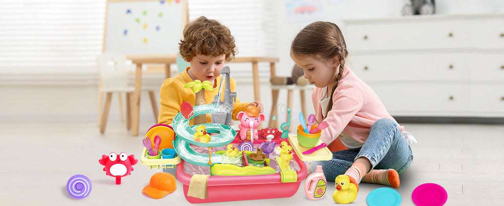 AquaFun PlayPark Stolik do Zabaw Wodnych – Edukacyjna Zabawka Wodna z Fontanną, Zjeżdżalnią i Zwierzątkami | Do Użytku Wewnątrz i Na Zewnątrz | Wiek 2–6 Lat