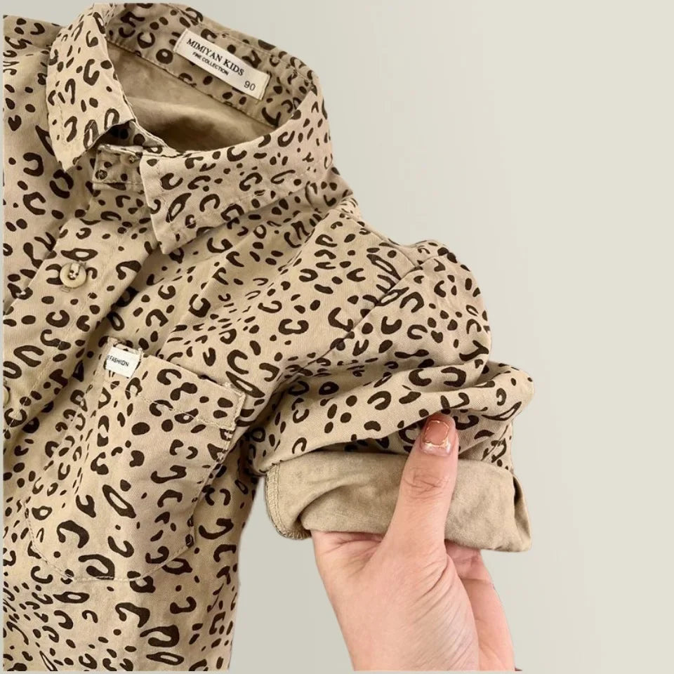 LeopardStyle Koszula Dziecięca Unisex | Bawełniana Koszula w Panterkę | 2–10 Lat | Stylowa i Przewiewna | Casualowa Bluzka dla Dzieci
