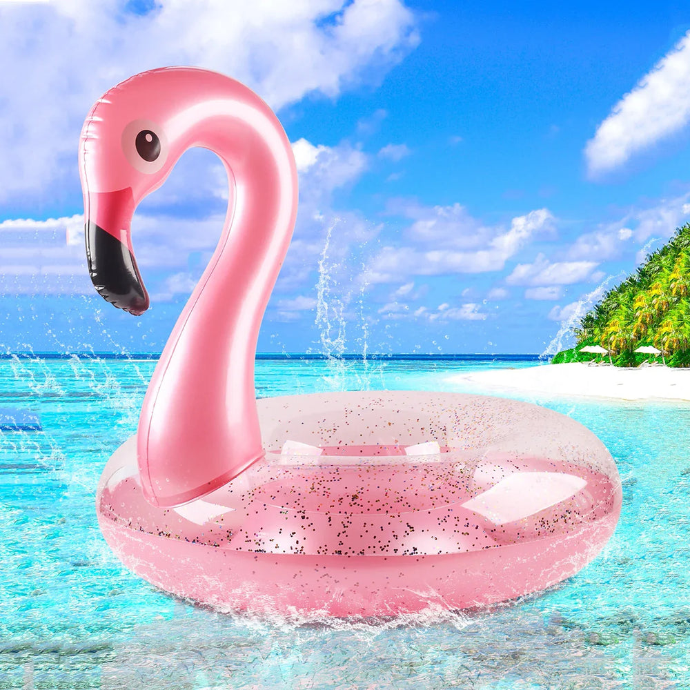 Dmuchane Koło Flaming z Brokatem – Pływająca Mata do Basenu | Plaża & Basen
