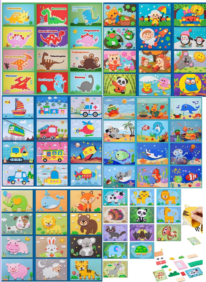 Puzzle 3D z naklejkami dla dzieci | Zestaw kreatywny z piankowymi naklejkami