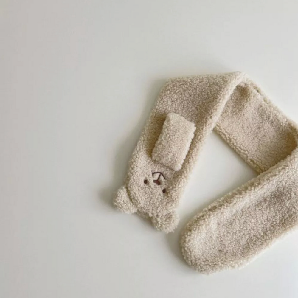 Beary Scarf Szalik Dziecięcy – Miękki Pluszowy Szalik z Zapięciem i Uroczym Misiem