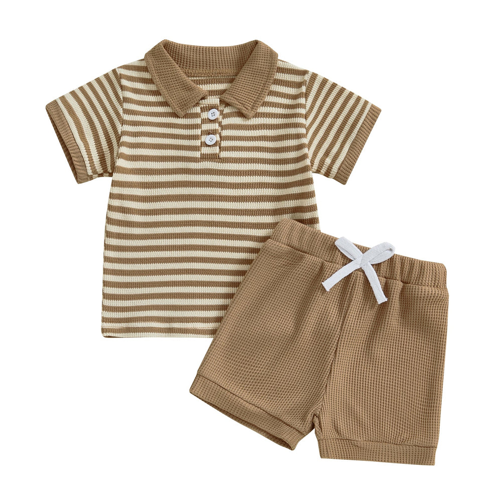 TeddyStripe Letni Komplet dla Niemowląt i Maluchów | Polo i Szorty | Oddychająca Bawełna | 6M-4L | Brązowy lub Niebieski w Paski
