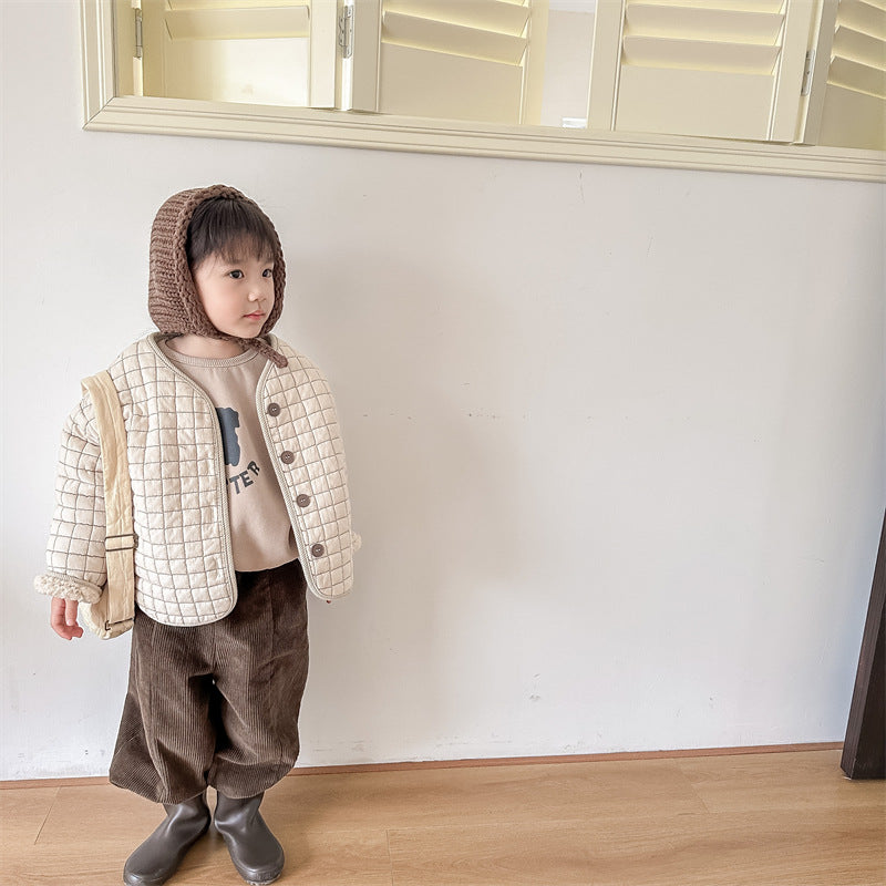 TeddySoft Pikowana Kurtka Dziecięca Unisex | Kurtka Zimowa 1–6 Lat | Ciepła Bawełniana Kurtka z Zapięciem na Guziki i Wzorem w Kratkę