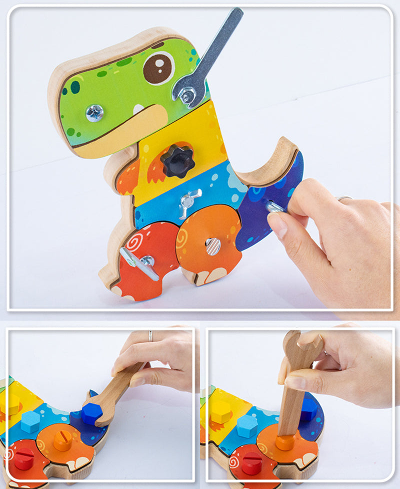 Drewniany zestaw konstrukcyjny dino dla dzieci | Zabawka edukacyjna 2+ lat
