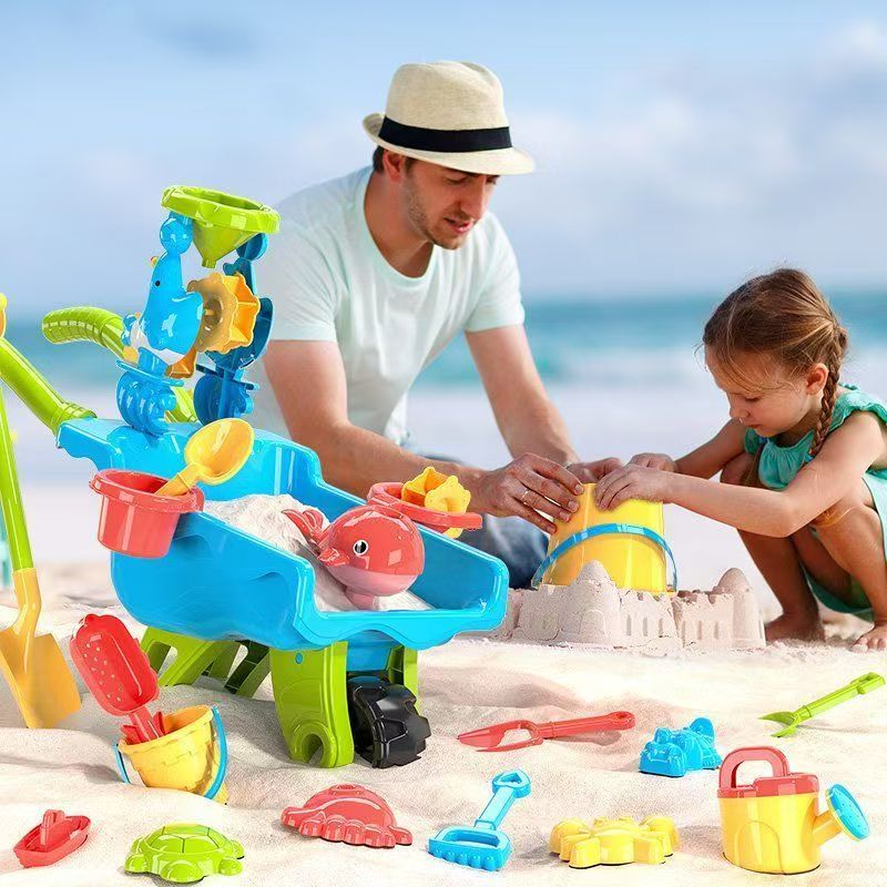 Sandino Zestaw do Zabawy w Piasku i na Plaży – 22-częściowy Zestaw Zabawek Ogrodowych z Taczkami dla Dzieci 2-6 Lat – Do Piaskownicy i Ogrodu